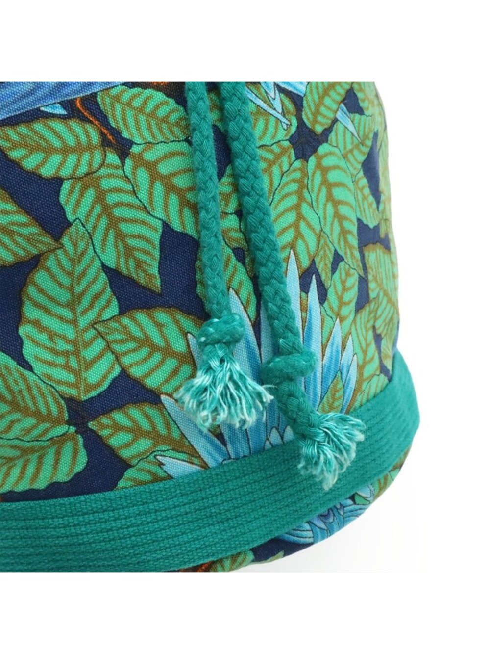 Hermes Shoulder Bag Drawstring Botanical Bird Print Parakeet Canvas Green Blue - Picture 8 of 8